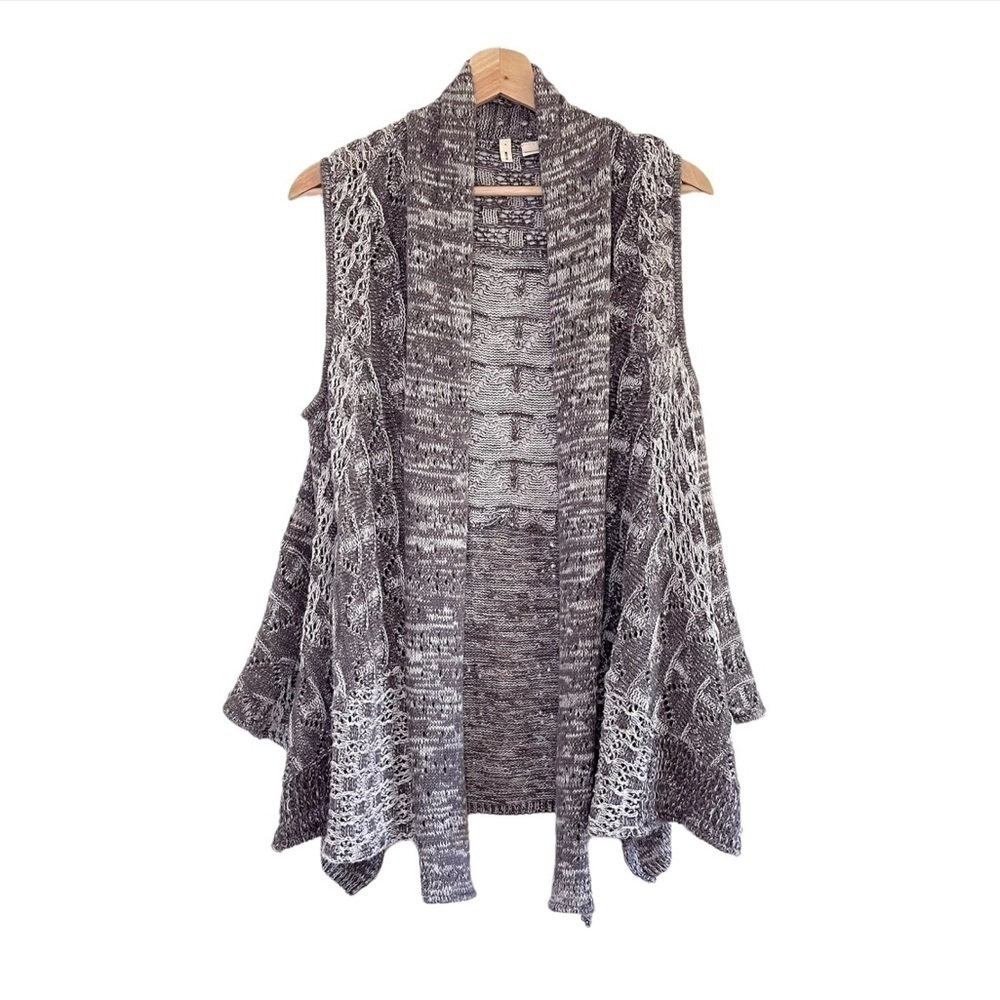 Anthropologie Moth Lavena Pointelle Draped Open Front Cardigan Sweater Vest Grey - Picture 3 of 16